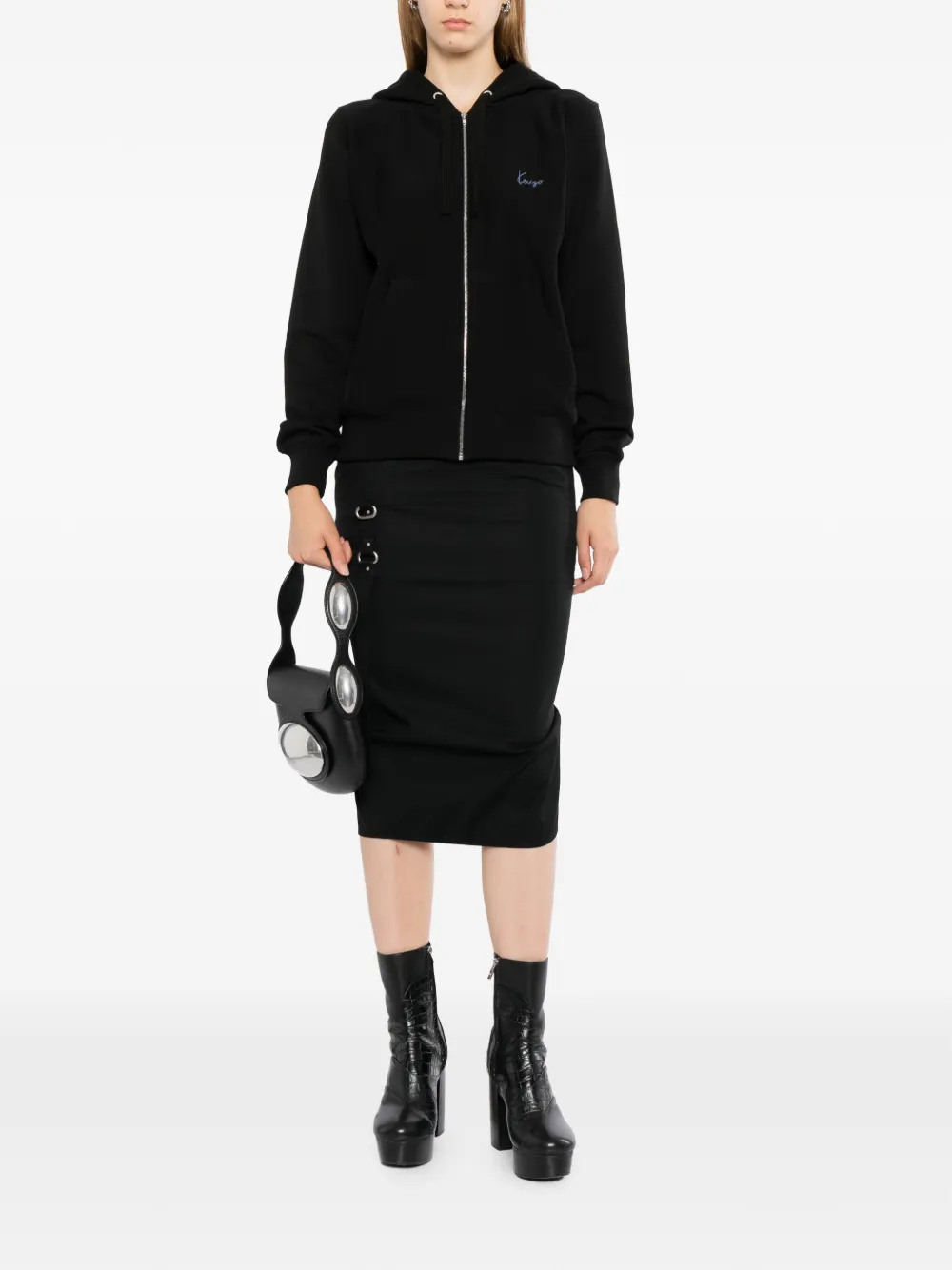 Kenzo Hoodie met geborduurd logo en rits Zwart