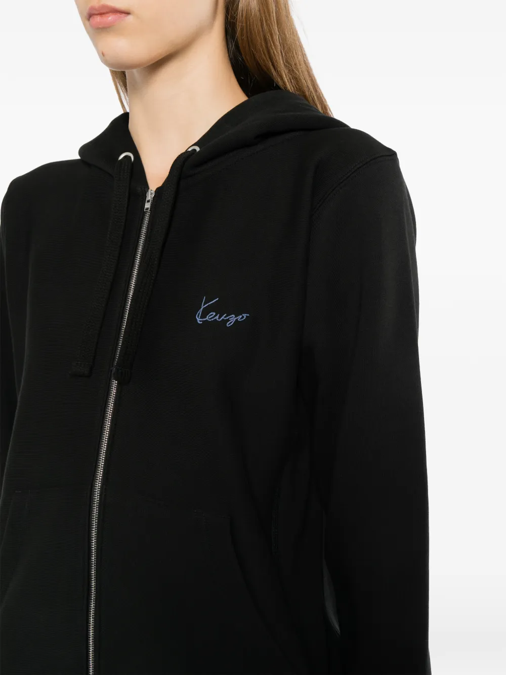 Kenzo Hoodie met geborduurd logo en rits Zwart