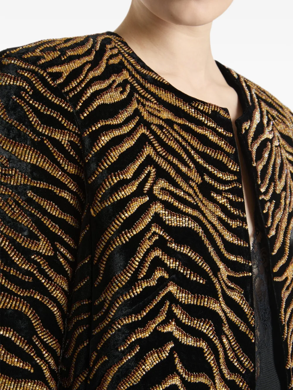 Balmain Fluwelen jack met geborduurde tijger Zwart