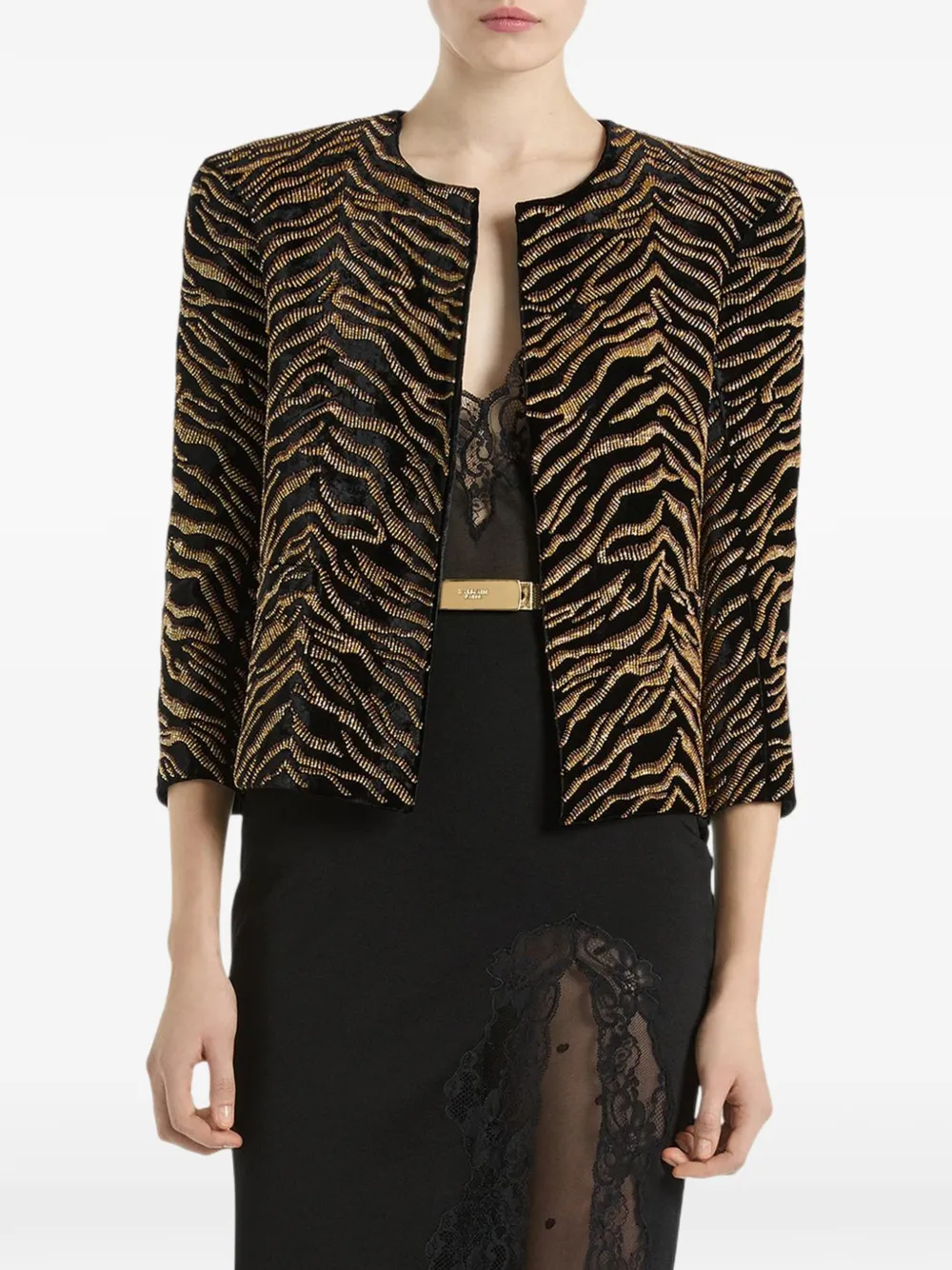Balmain Fluwelen jack met geborduurde tijger Zwart