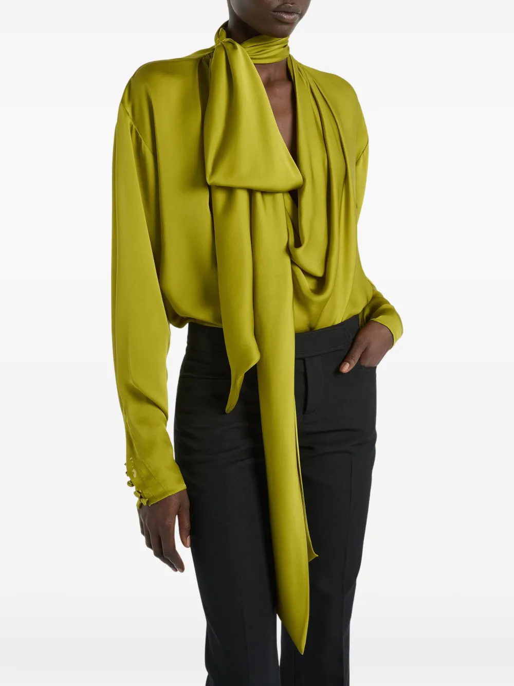 Balmain Gedrapeerde zijden Charmeuse blouse Groen