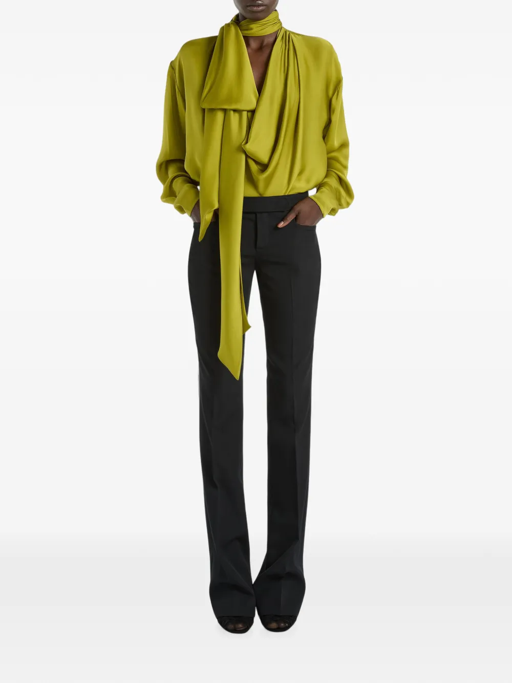 Balmain Gedrapeerde zijden Charmeuse blouse Groen