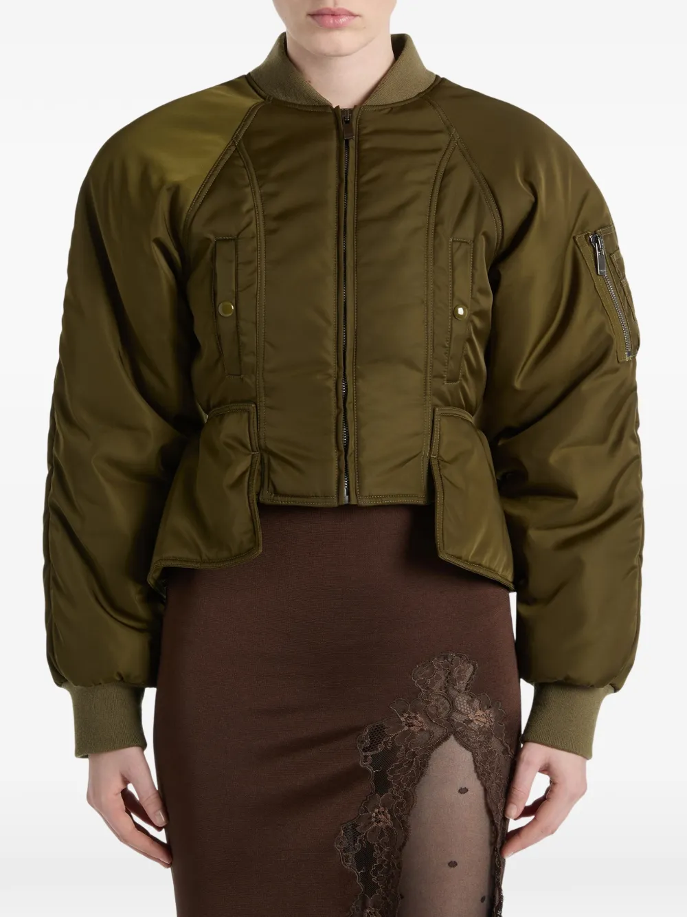 Balmain Nylon peplum jack Groen