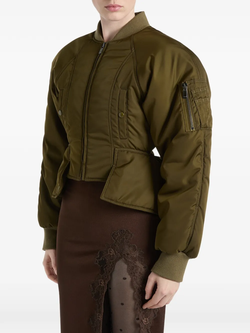 Balmain Nylon peplum jack Groen