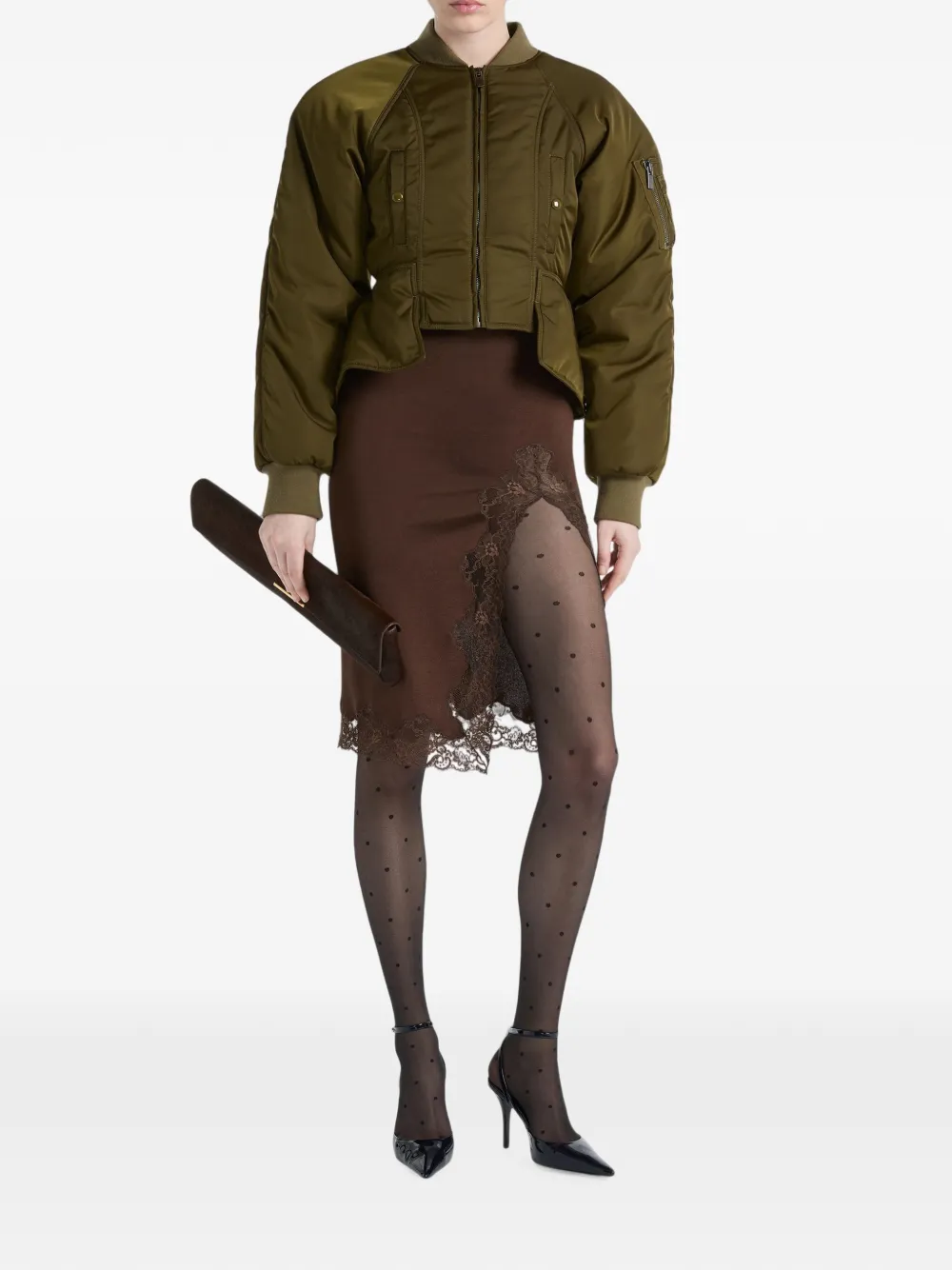 Balmain Nylon peplum jack Groen
