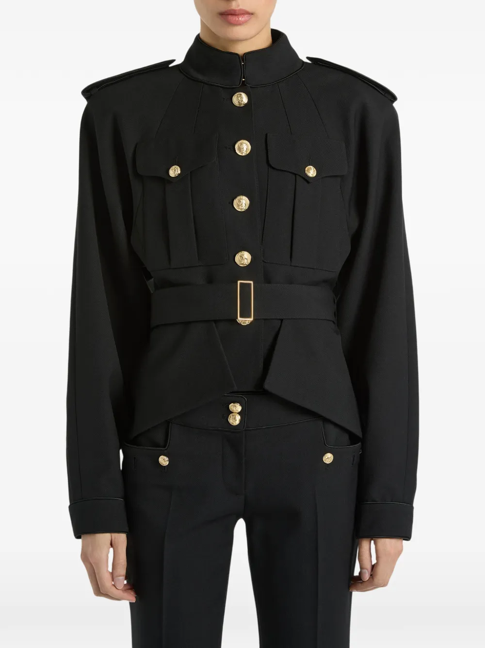 Balmain Wool Signature Jacket in Black, view 3