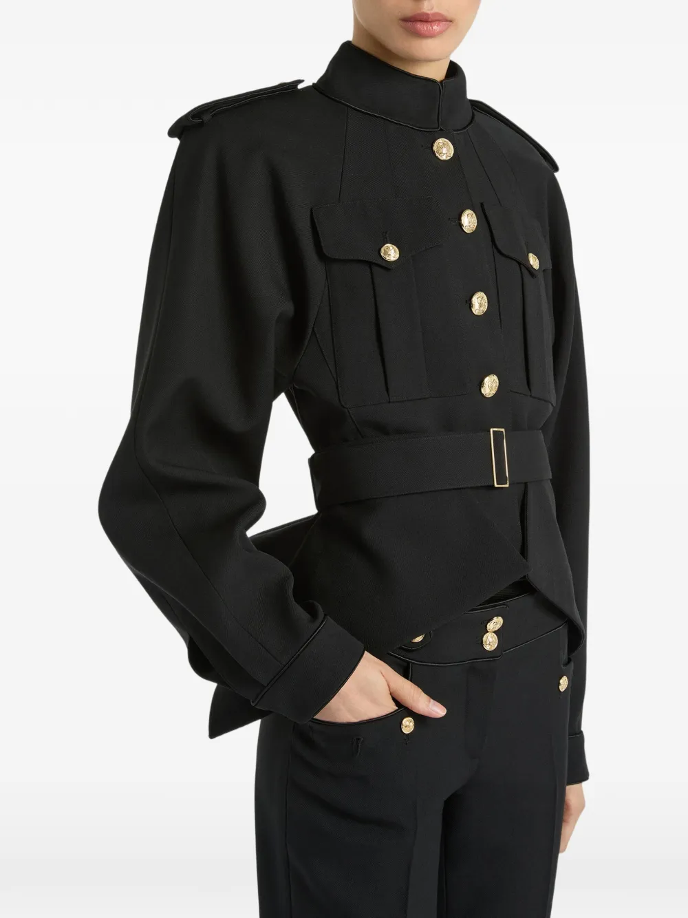 Balmain Wool Signature Jacket in Black, view 4