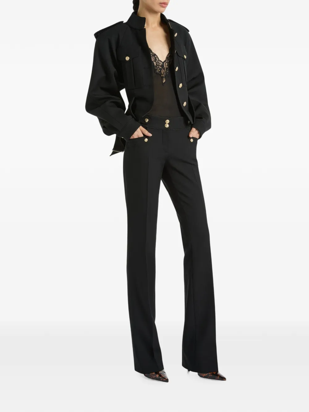 Balmain Garbadine wollen plooibroek Zwart