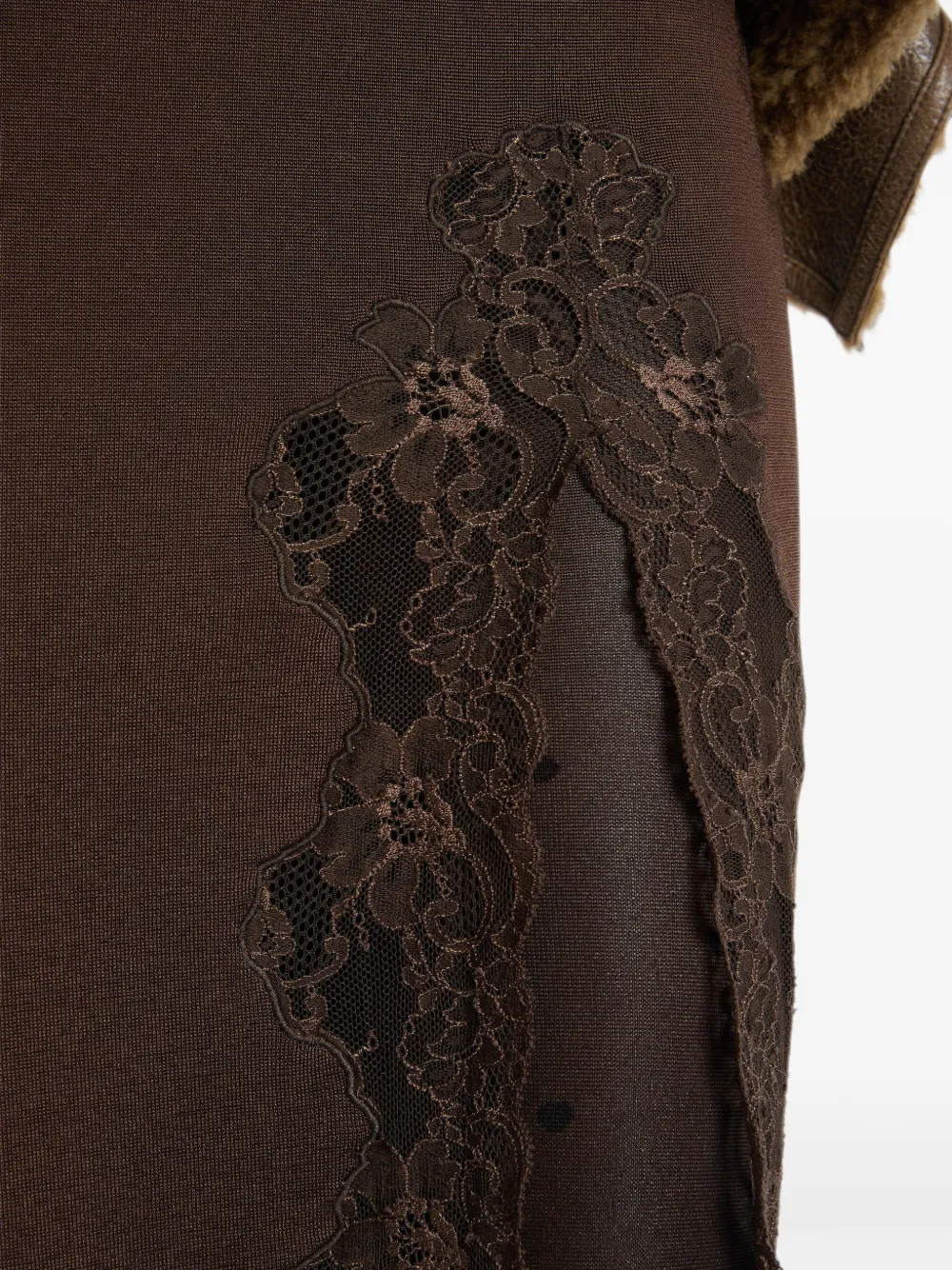 Balmain Gebreide midi-rok met kant Bruin