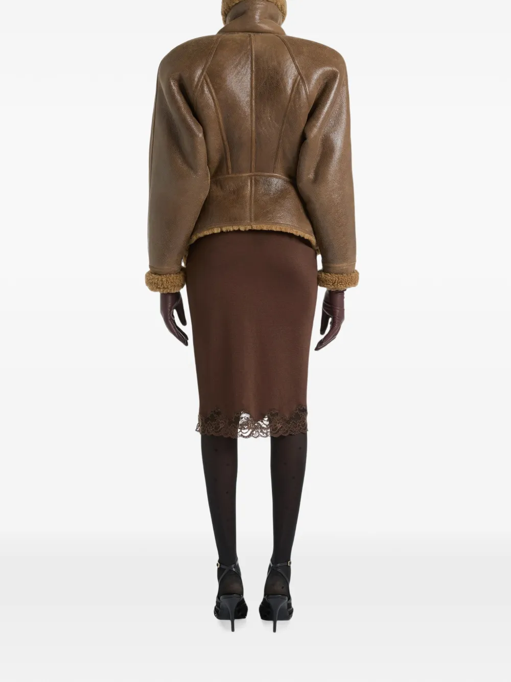 Balmain Gebreide midi-rok met kant Bruin