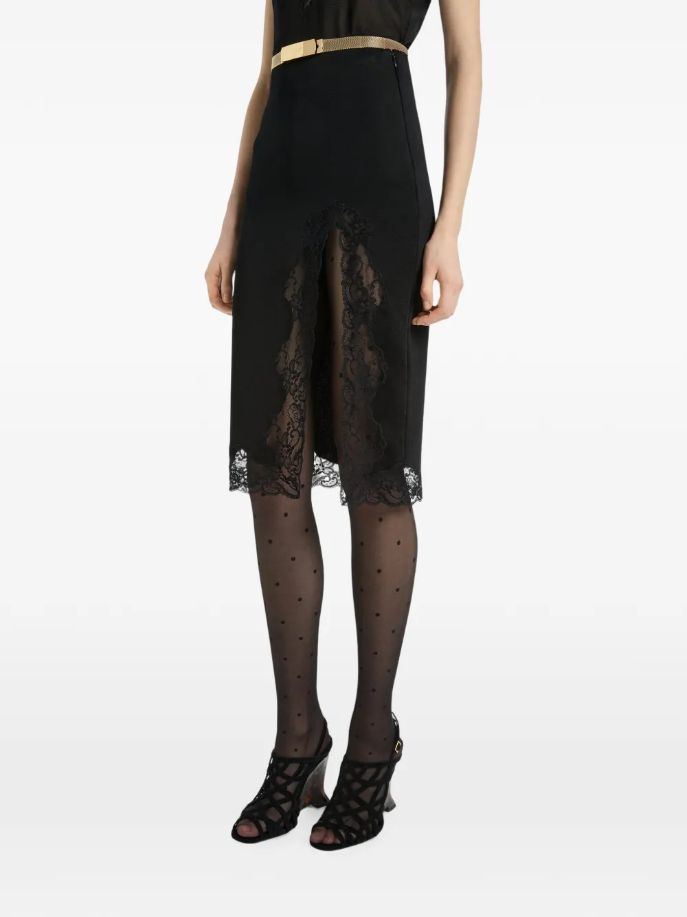 Balmain Gebreide midi-rok met kant Zwart