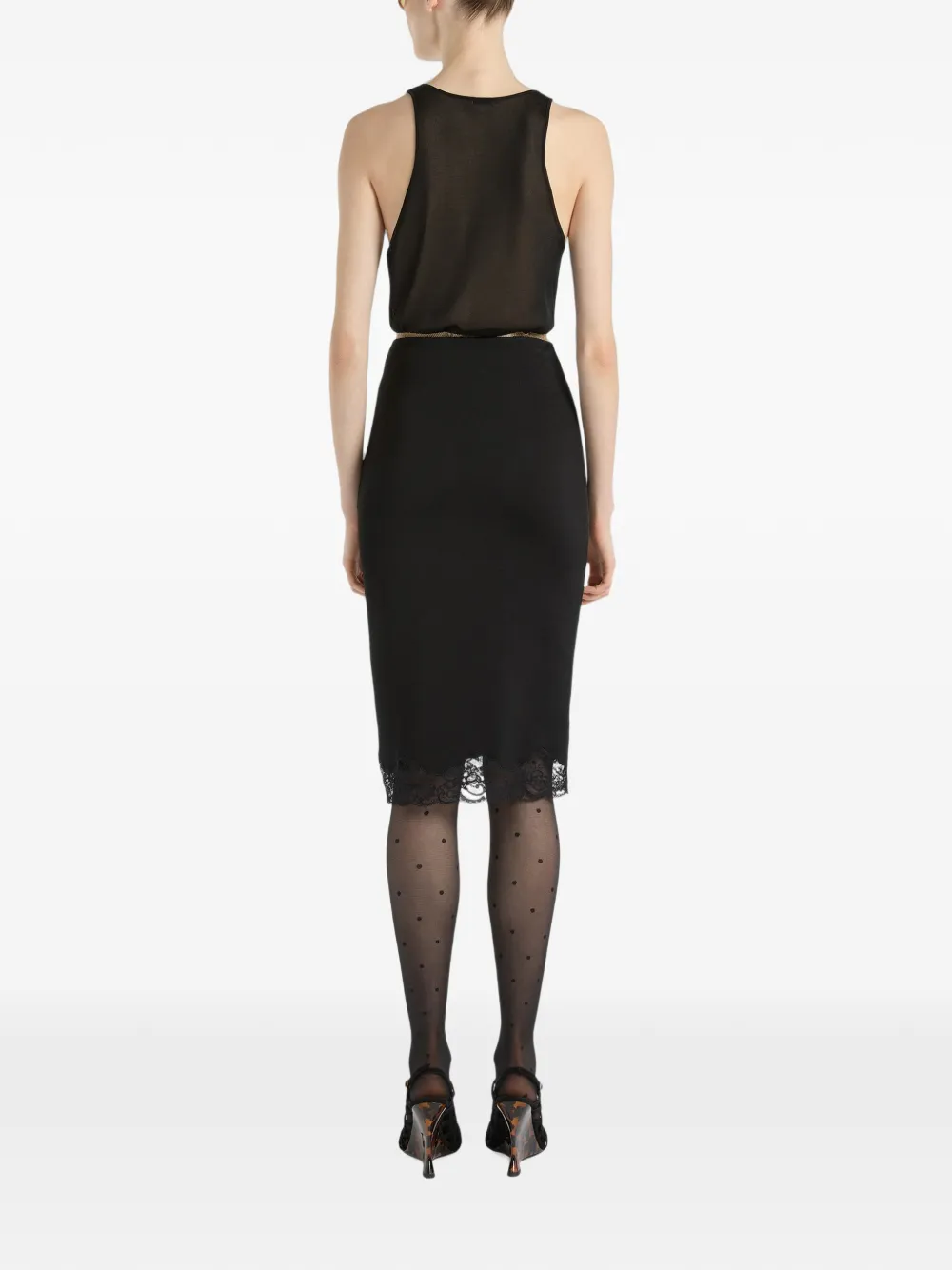 Balmain Gebreide midi-rok met kant Zwart