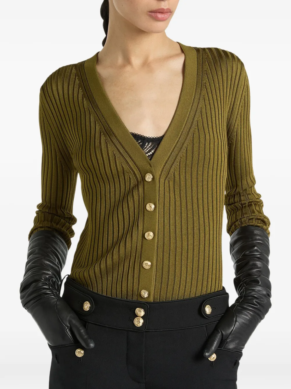 Balmain Ribgebreid vest met knopen Groen