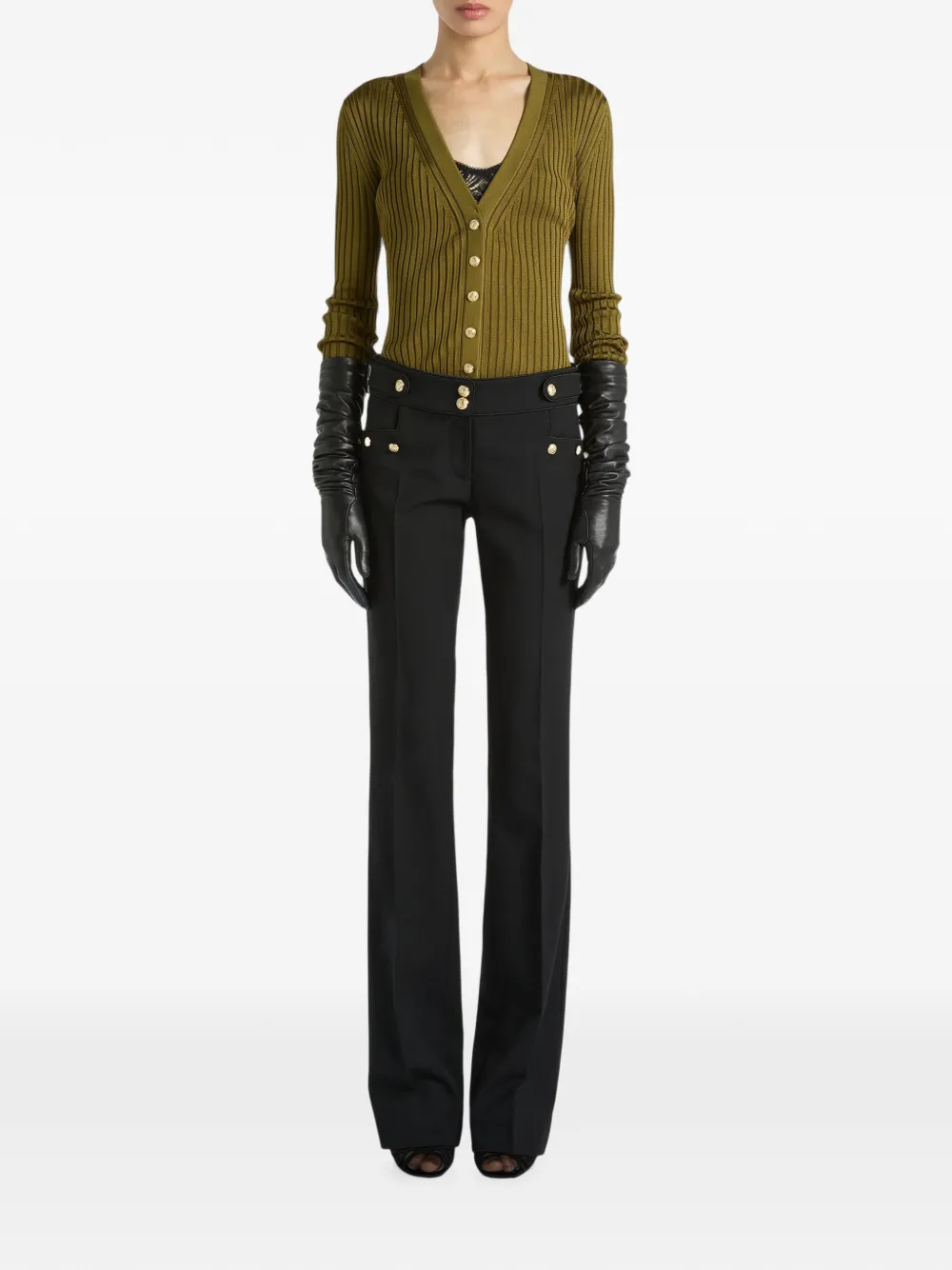 Balmain Ribgebreid vest met knopen Groen