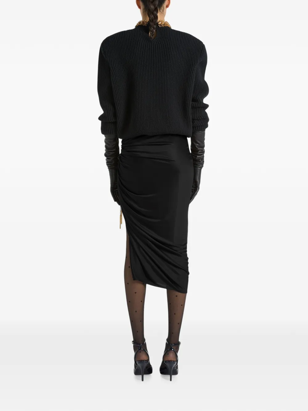 Balmain Jersey midi-rok met split Zwart