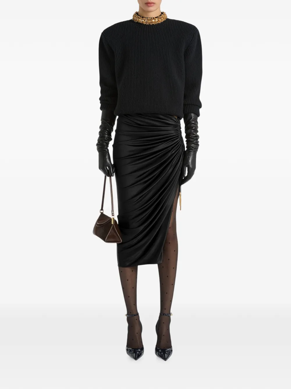 Balmain Jersey midi-rok met split Zwart