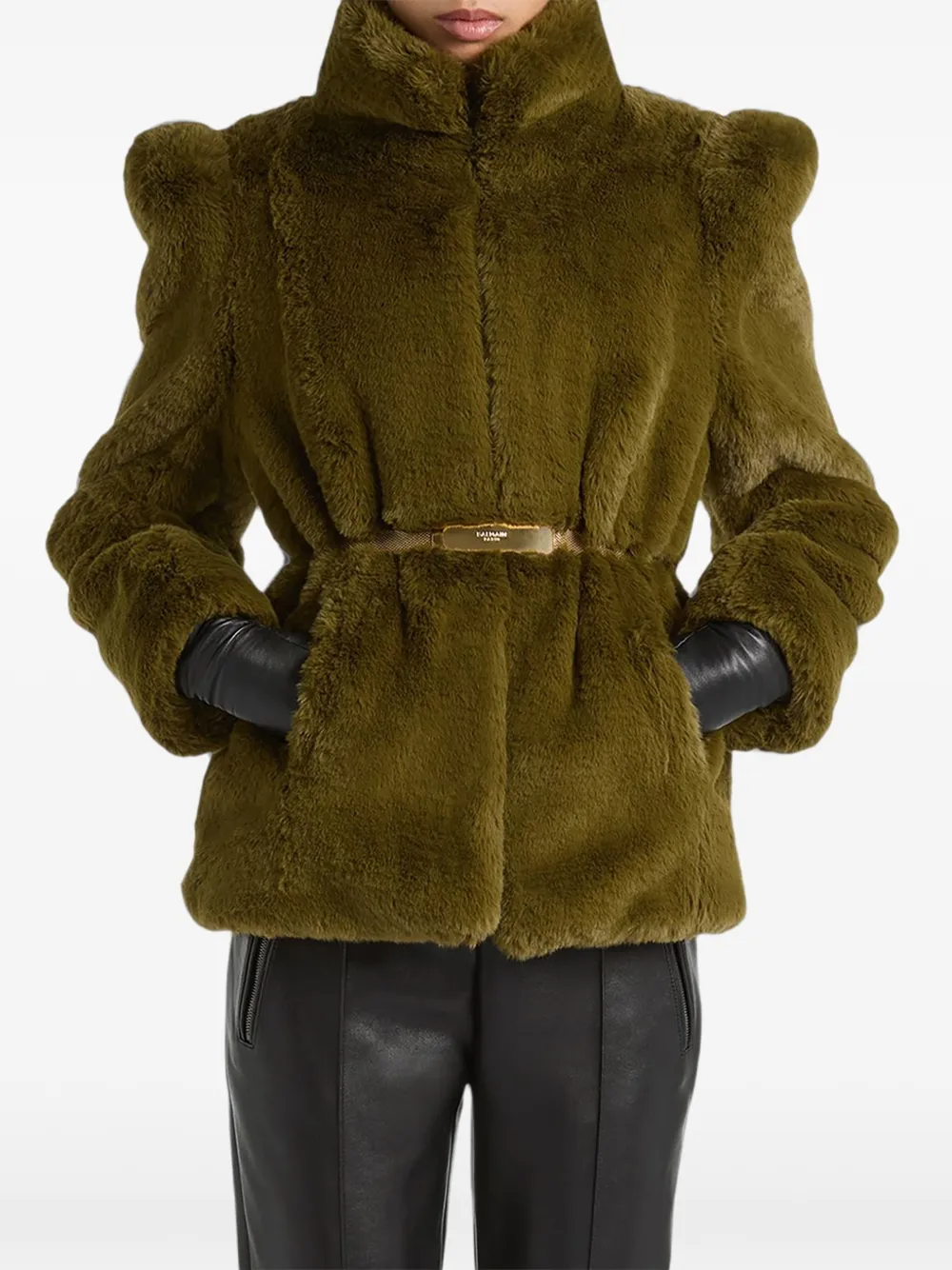 Balmain Jas van imitatiebont Groen