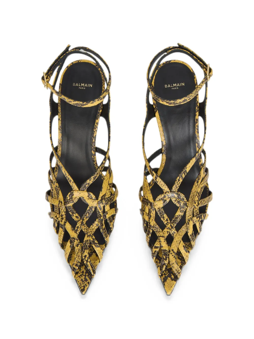Balmain Sandalen met python-effect Geel
