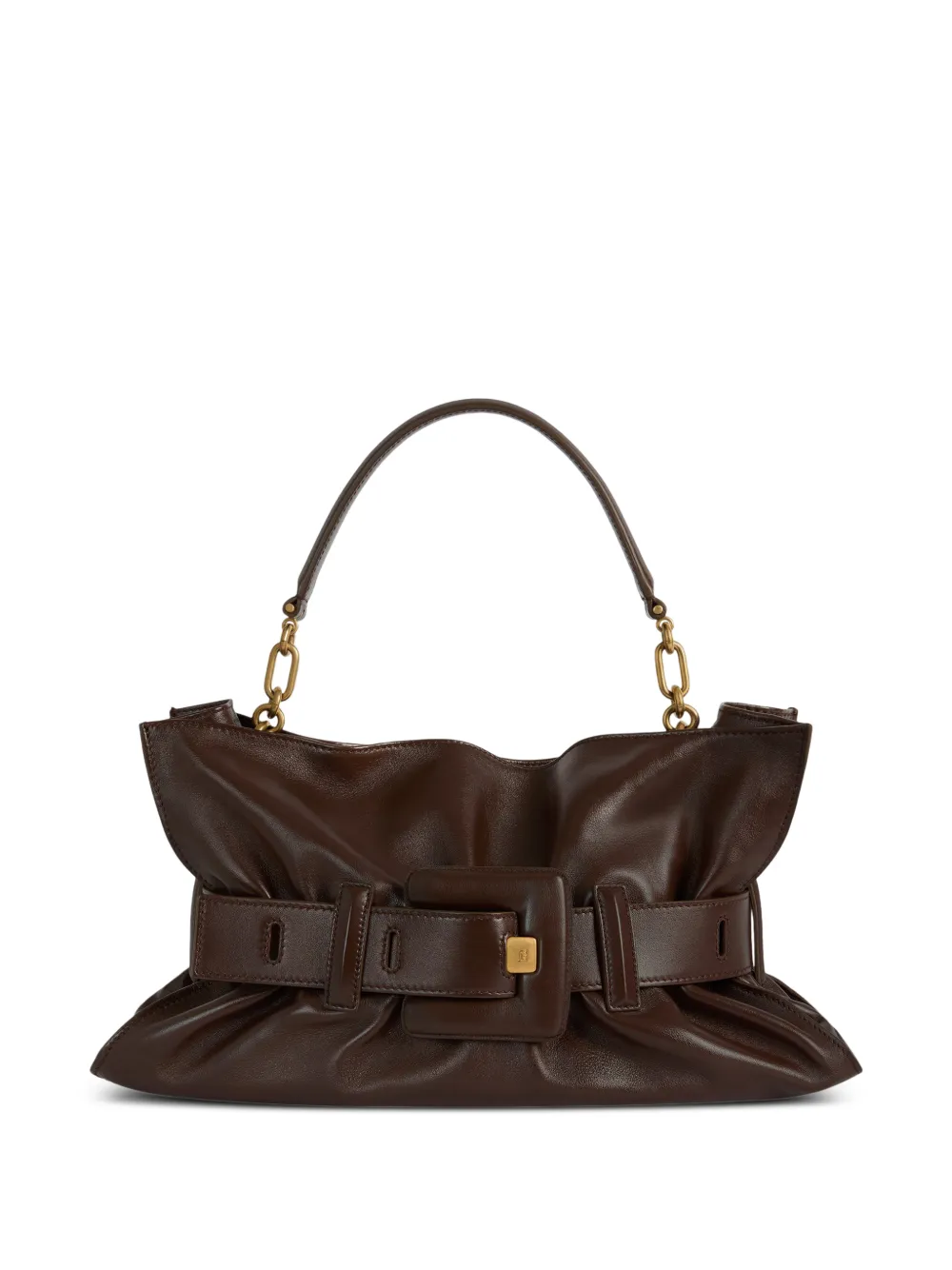 Balmain Borsa Anthem media in pelle liscia - Marrone
