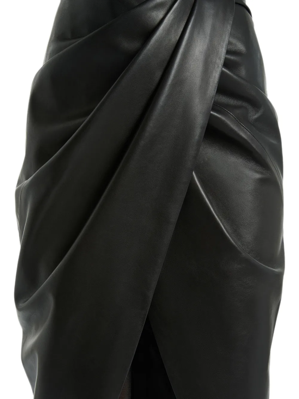 Balmain Gedrapeerde lamsleren midi-rok Zwart