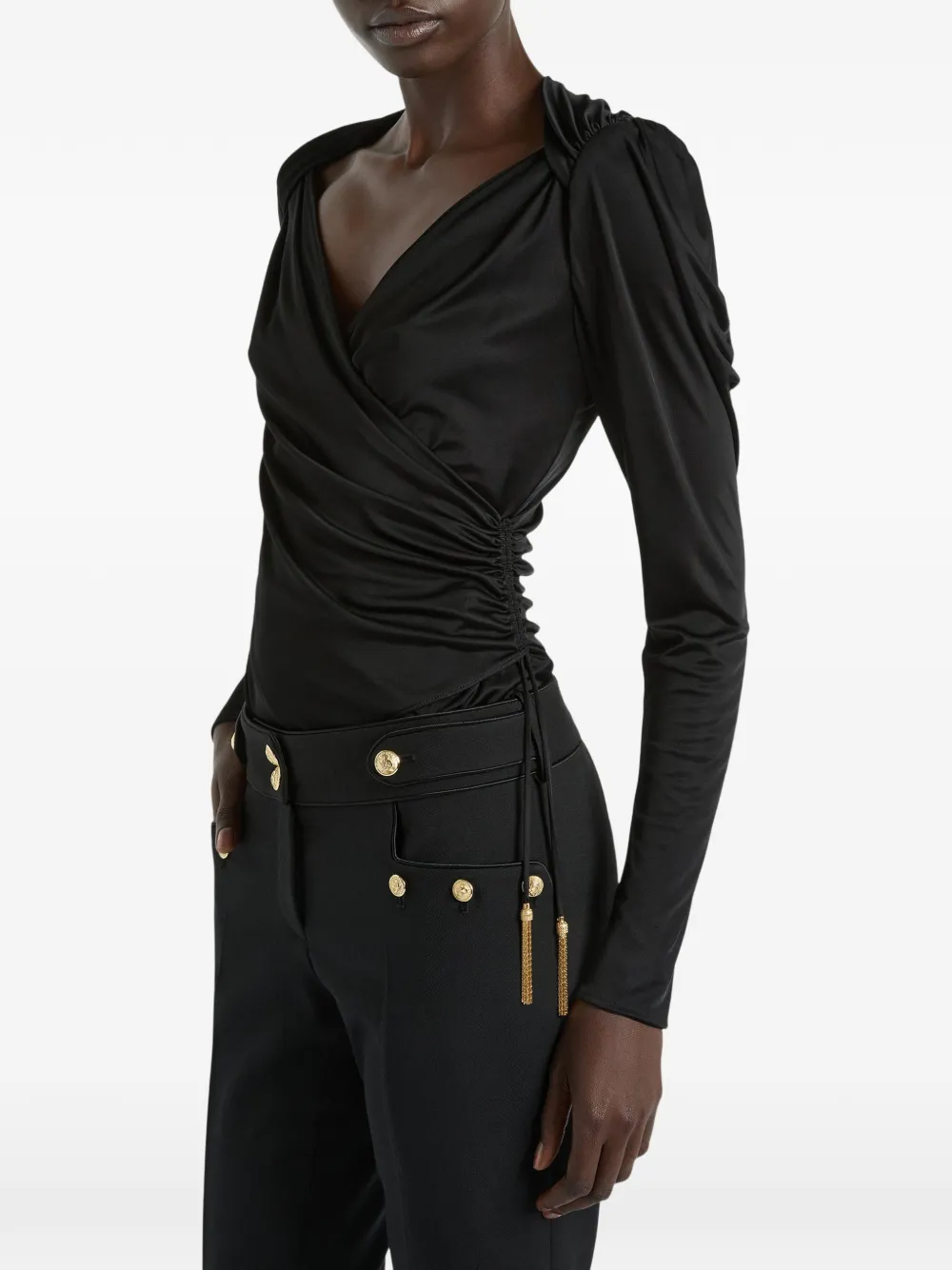 Balmain Gedrapeerde vloeiende jersey top Zwart
