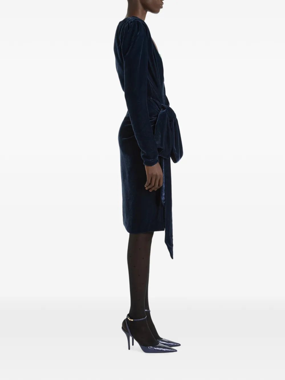 Balmain Fluwelen jurk met kanten bh en strikdetail Blauw