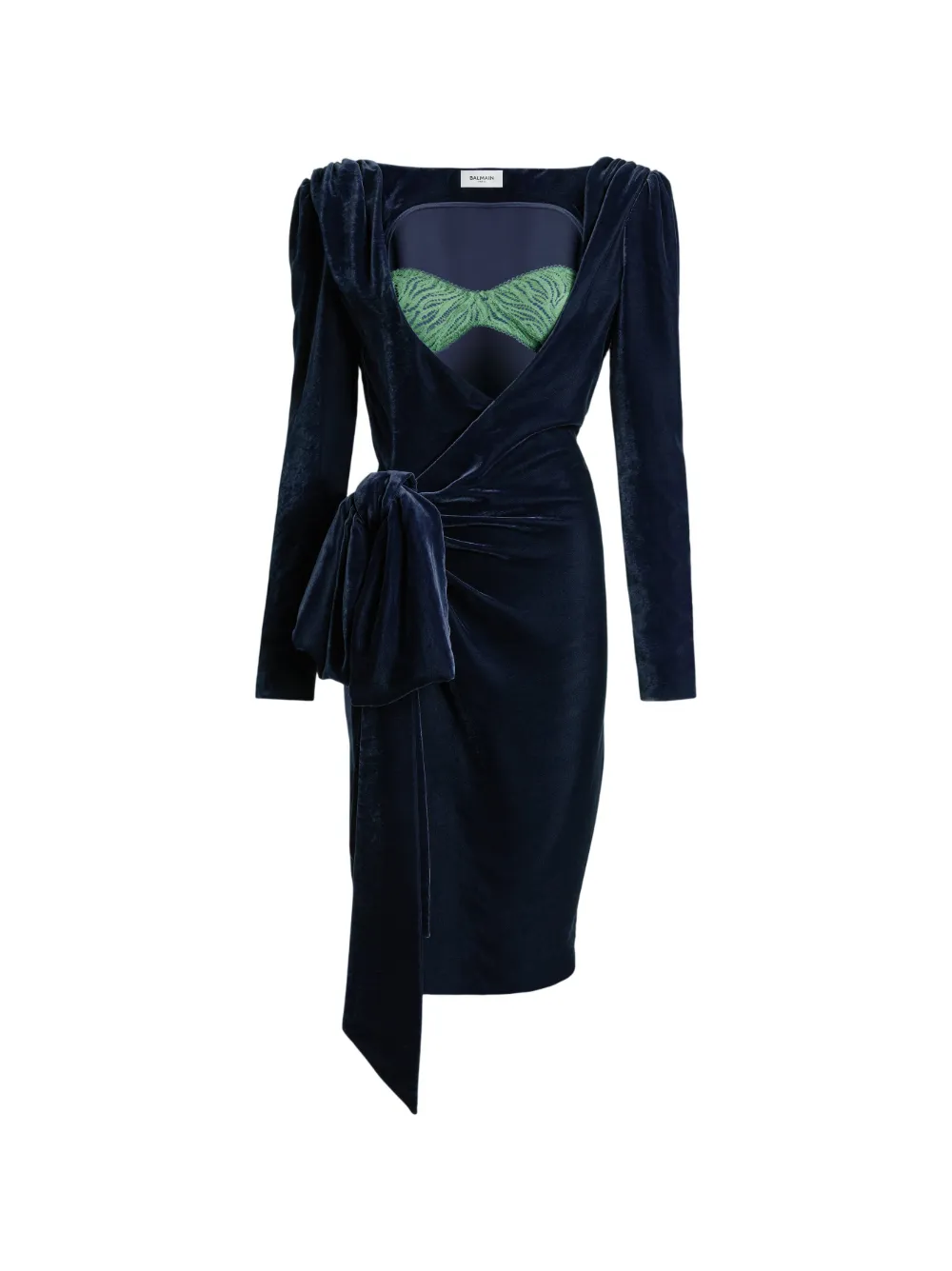 Balmain velvet dress with lace bra and tie detail - Blue
