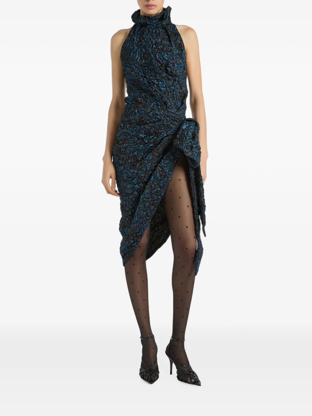 draped cloqué jacquard dress, image 3 of 8