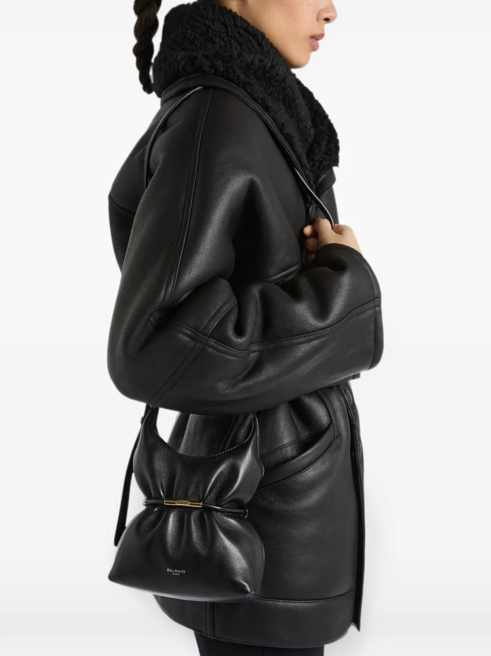 Balmain Sphynx mini-tas van glad leer Zwart
