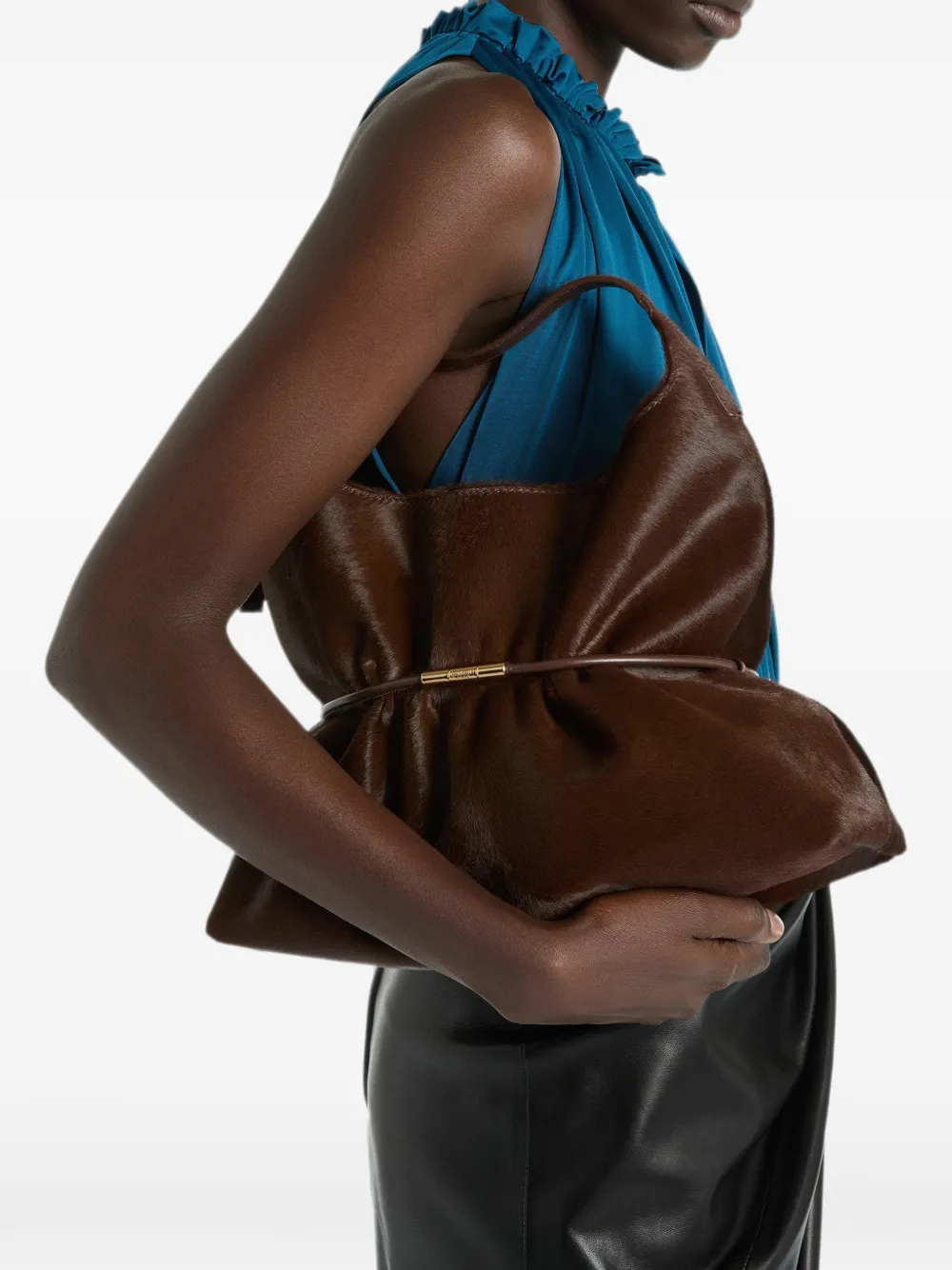 Balmain Medium Sphynx leren tas met pony-effect Bruin