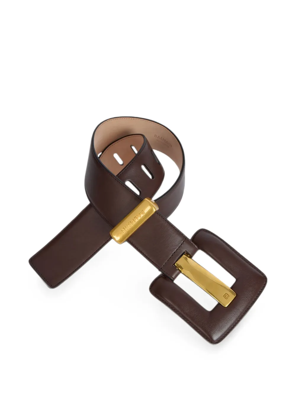 Balmain Anthem Smooth-leather Belt in Brown, view 3