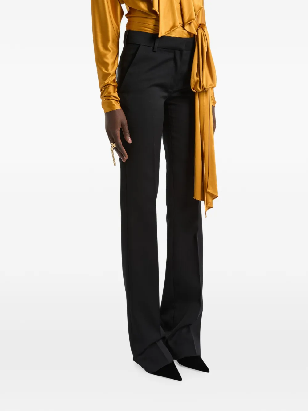 Balmain Low-waist wollen-satijnen broek Zwart