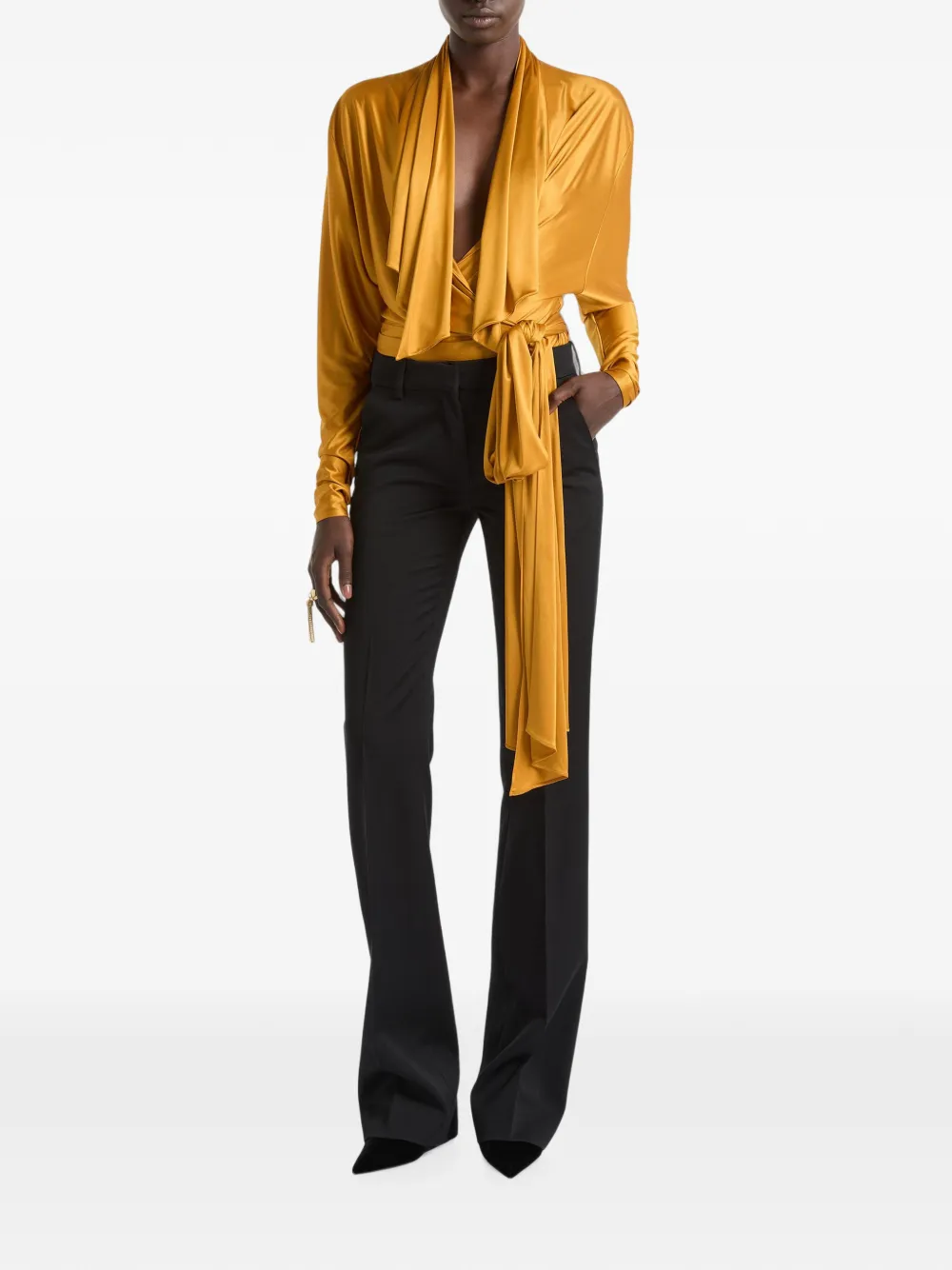 Balmain Low-waist wollen-satijnen broek Zwart