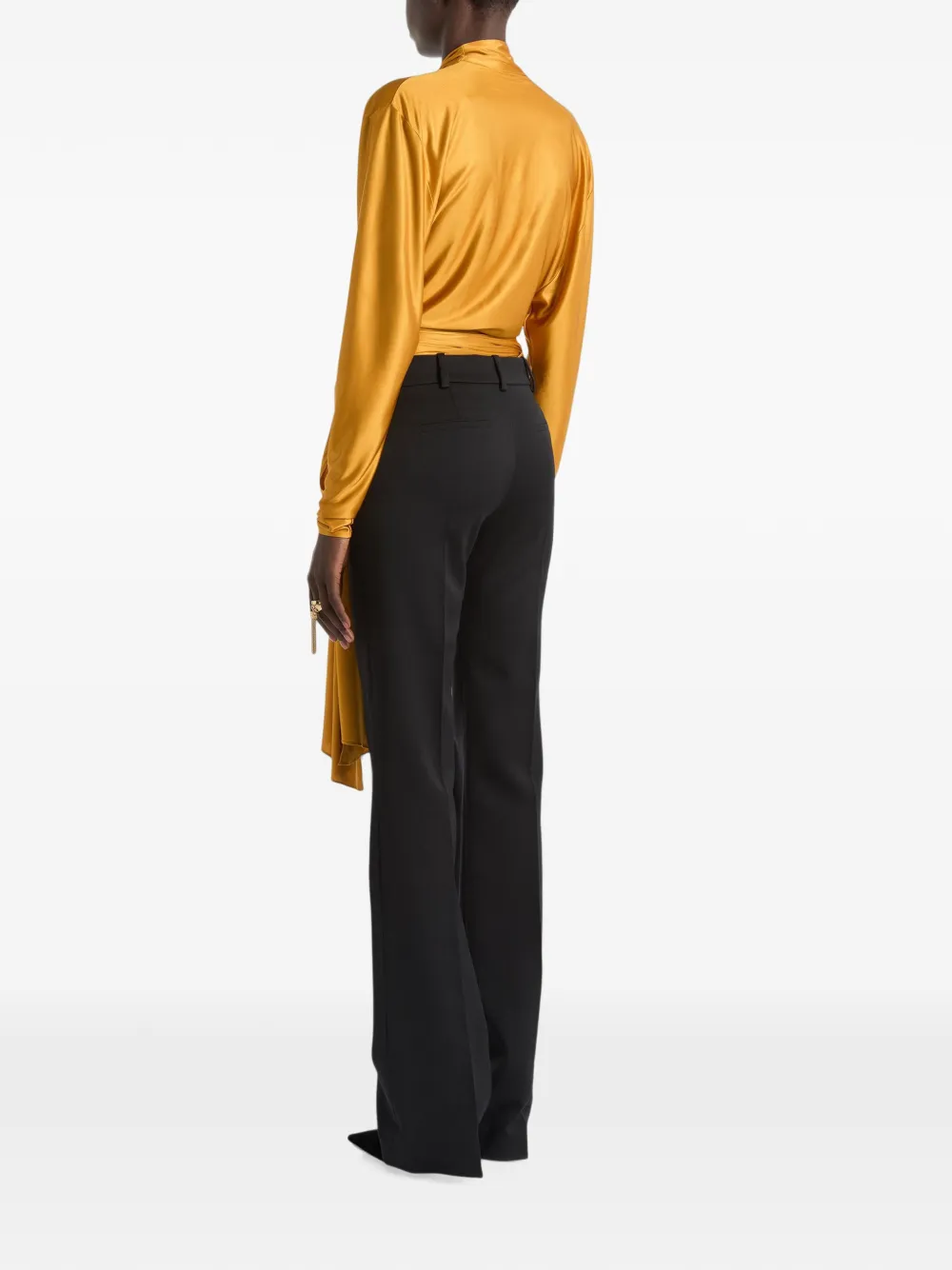 Balmain Low-waist wollen-satijnen broek Zwart