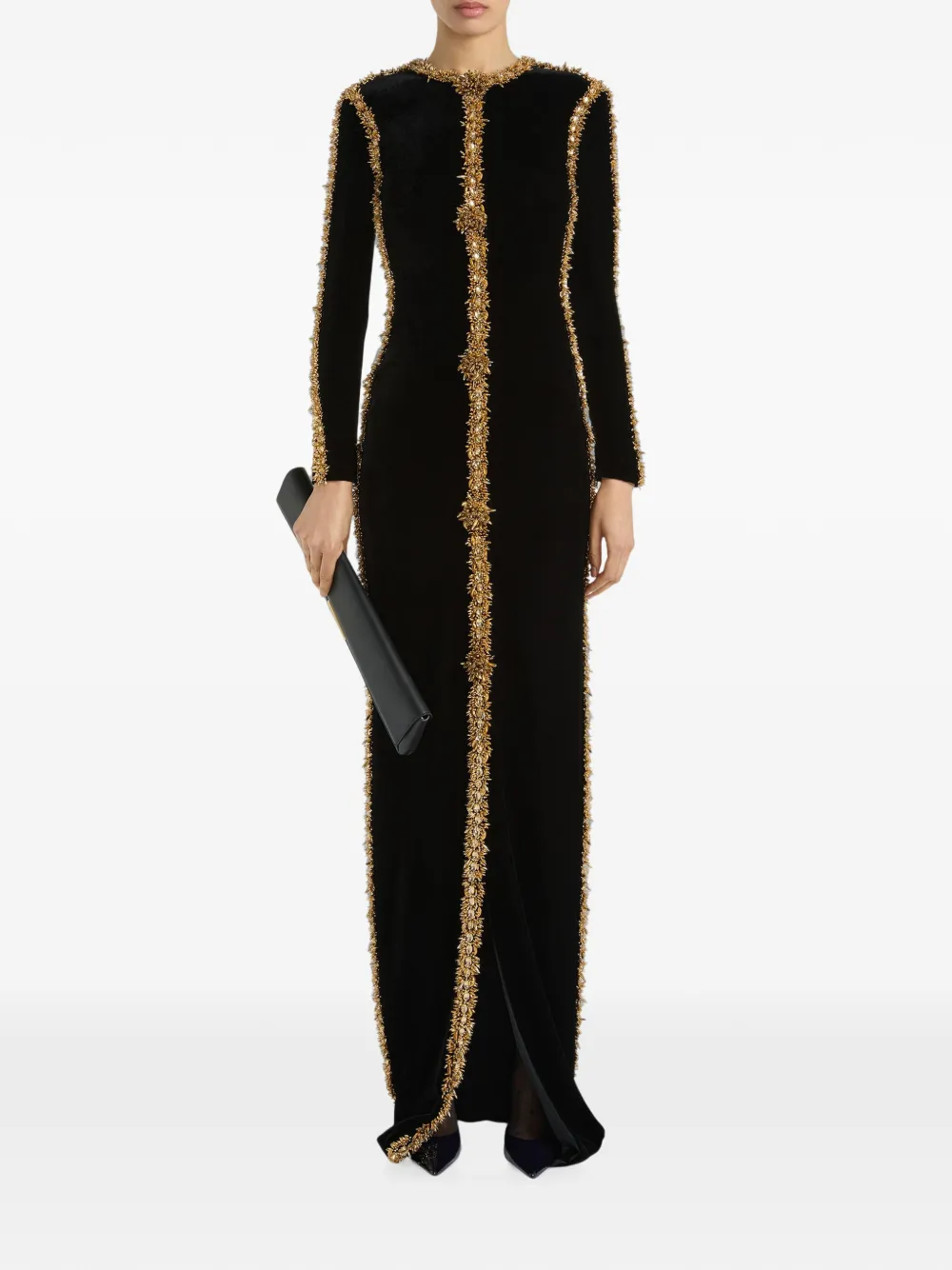 Balmain Fluwelen jurk met geborduurde afwerking Zwart