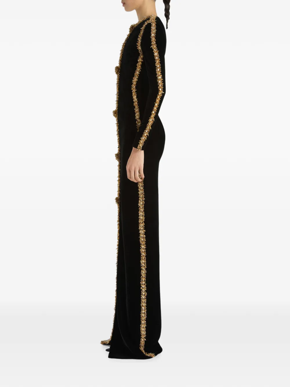 Balmain Fluwelen jurk met geborduurde afwerking Zwart