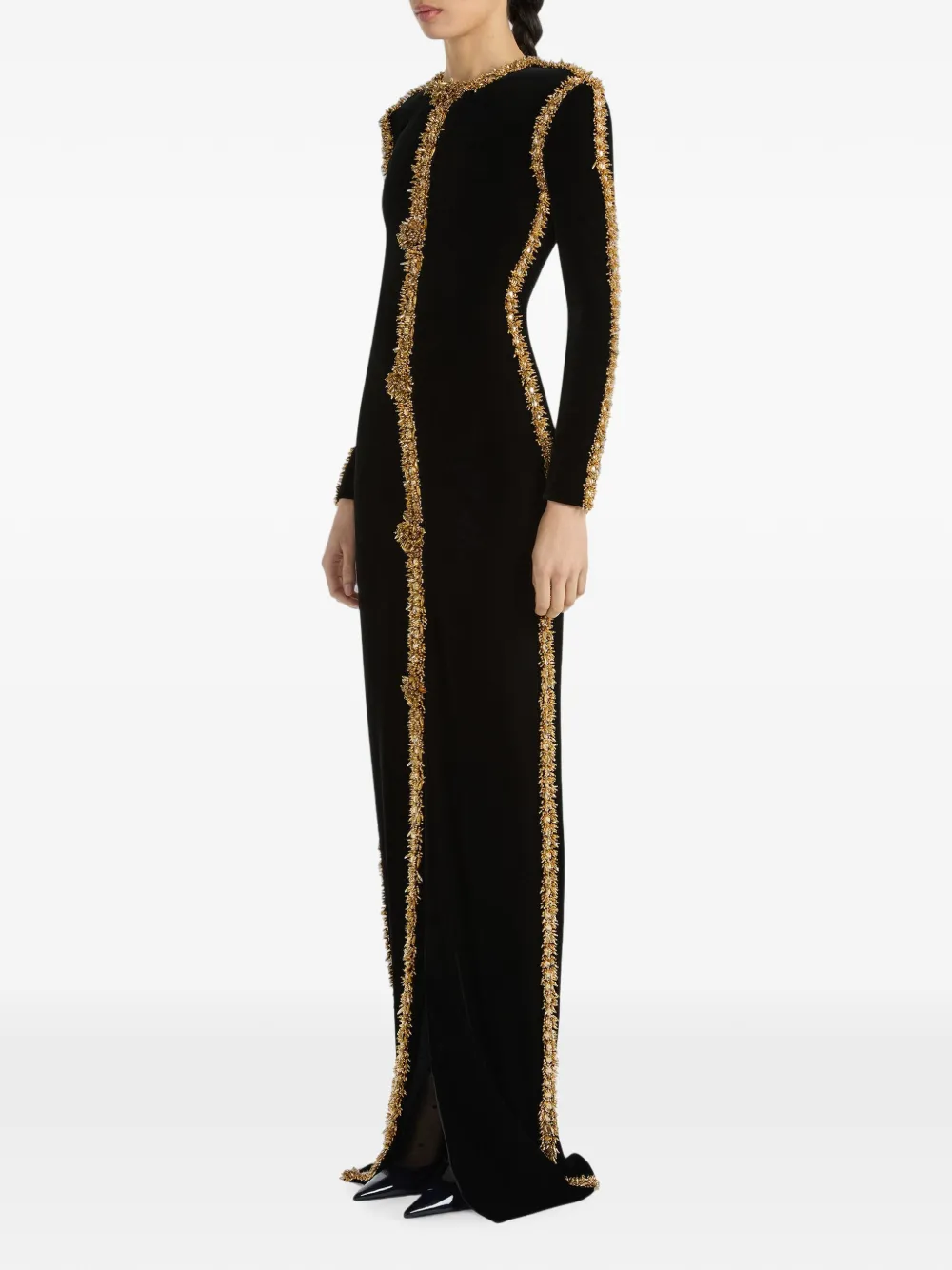 Balmain Fluwelen jurk met geborduurde afwerking Zwart