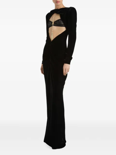 Balmain robe longue en velours et dentelle