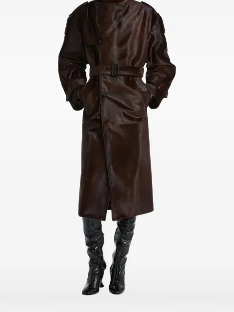 Balmain belted pony-effect leather coat