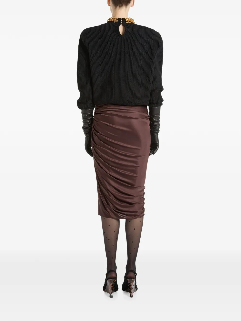 Balmain Jersey midi-rok met split Bruin