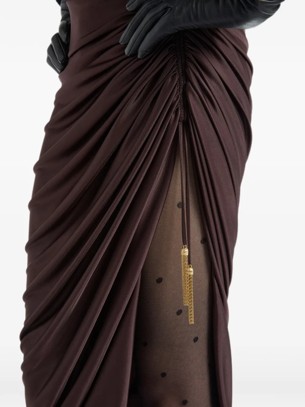 Balmain Jersey midi-rok met split Bruin
