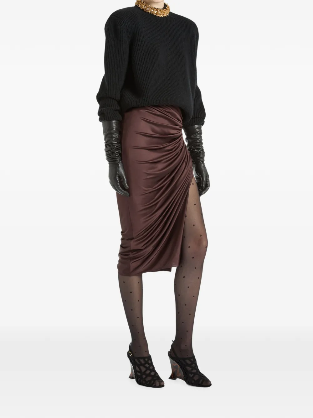 Balmain Jersey midi-rok met split Bruin