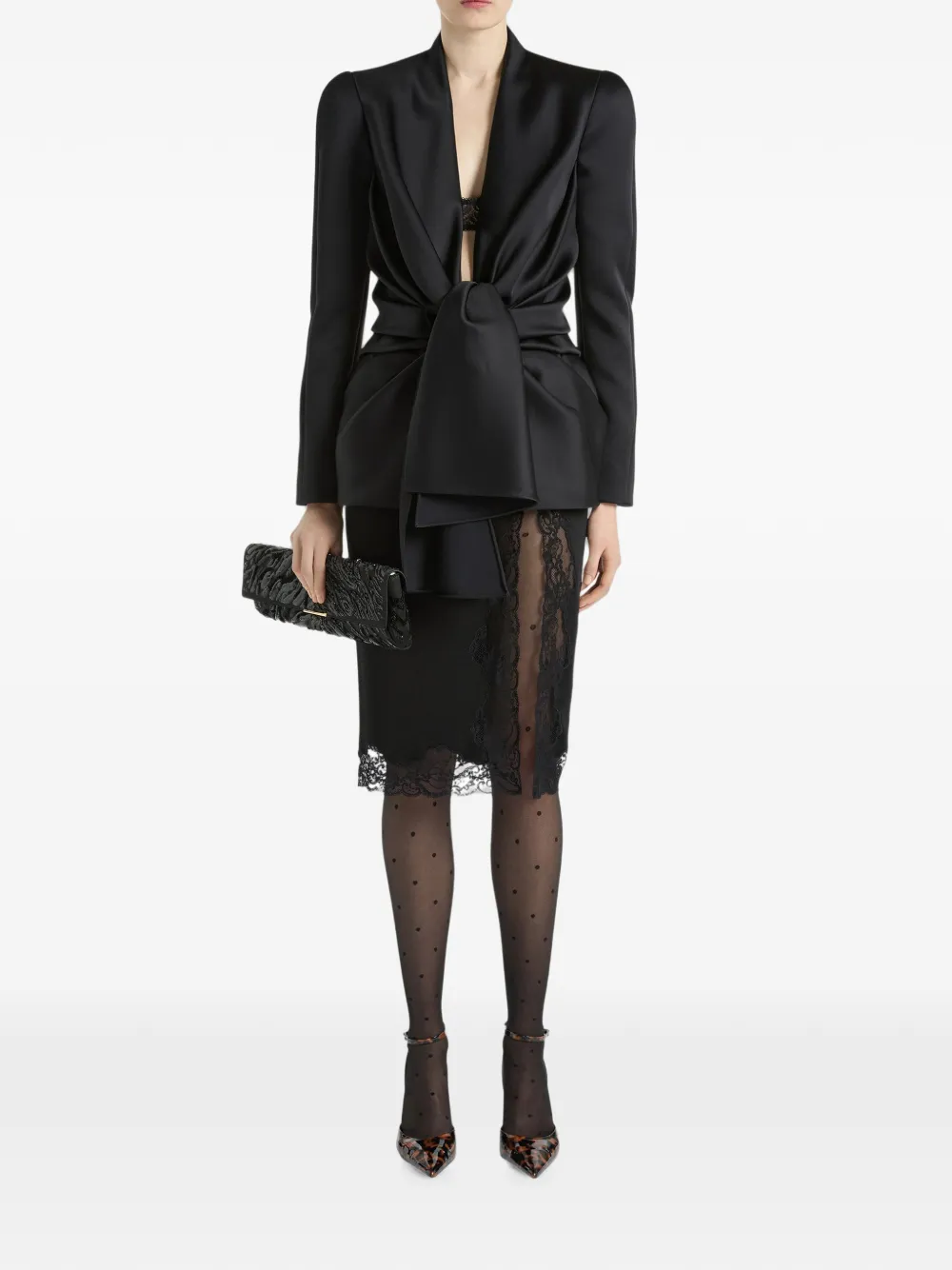 Balmain Satijnen crêpe jack met strikdetail Zwart
