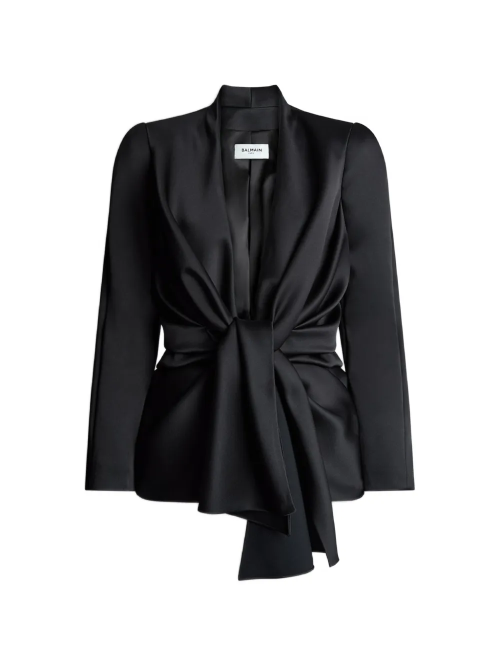 Balmain Satijnen crêpe jack met strikdetail Zwart