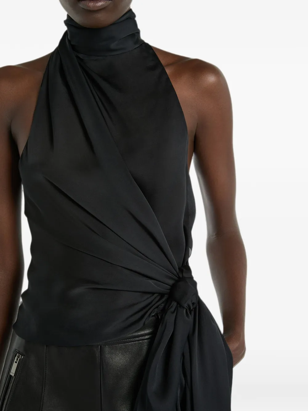 Balmain Zijden-chiffon top met open rug Zwart