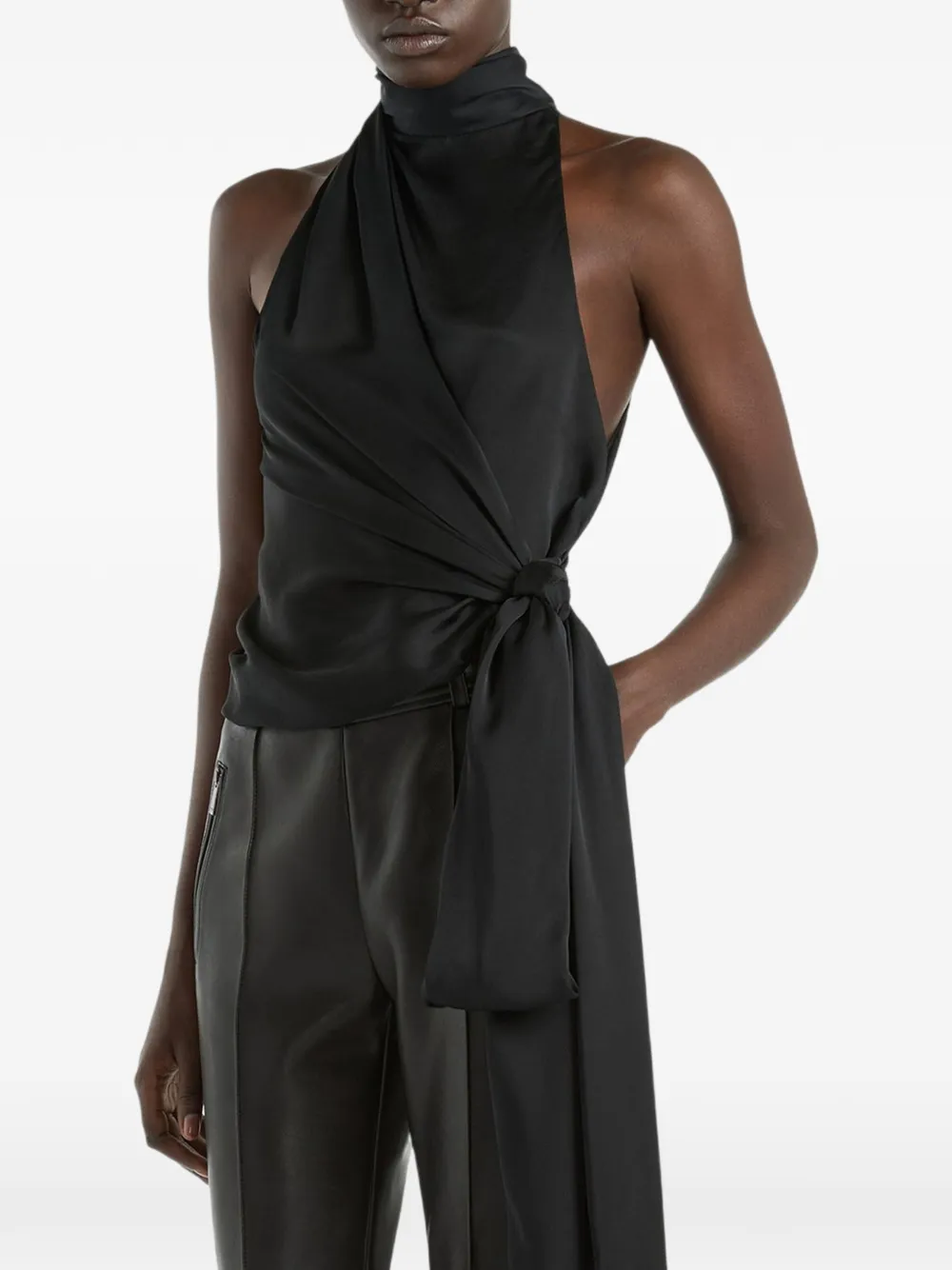 Balmain Zijden-chiffon top met open rug Zwart