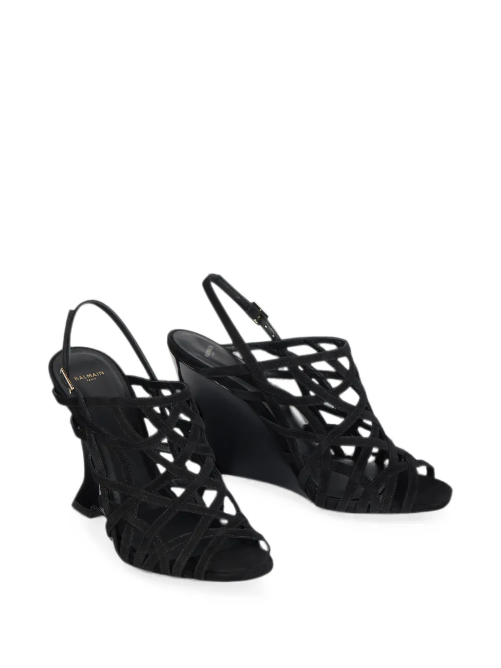 Balmain Suède sandalen met sleehak Zwart