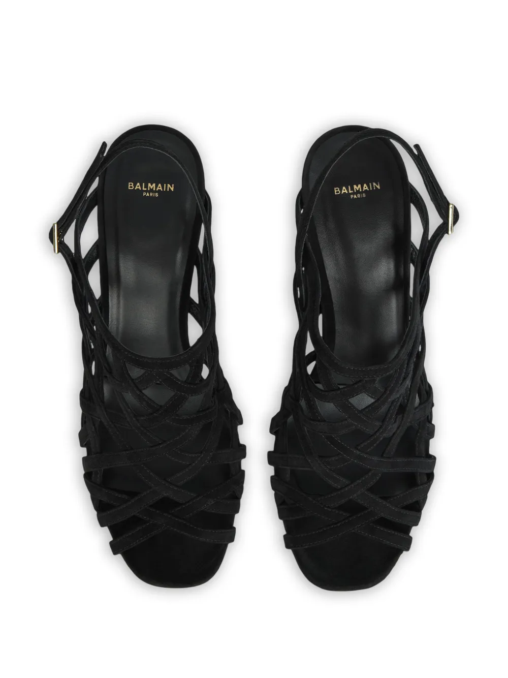 Balmain Suède sandalen met sleehak Zwart