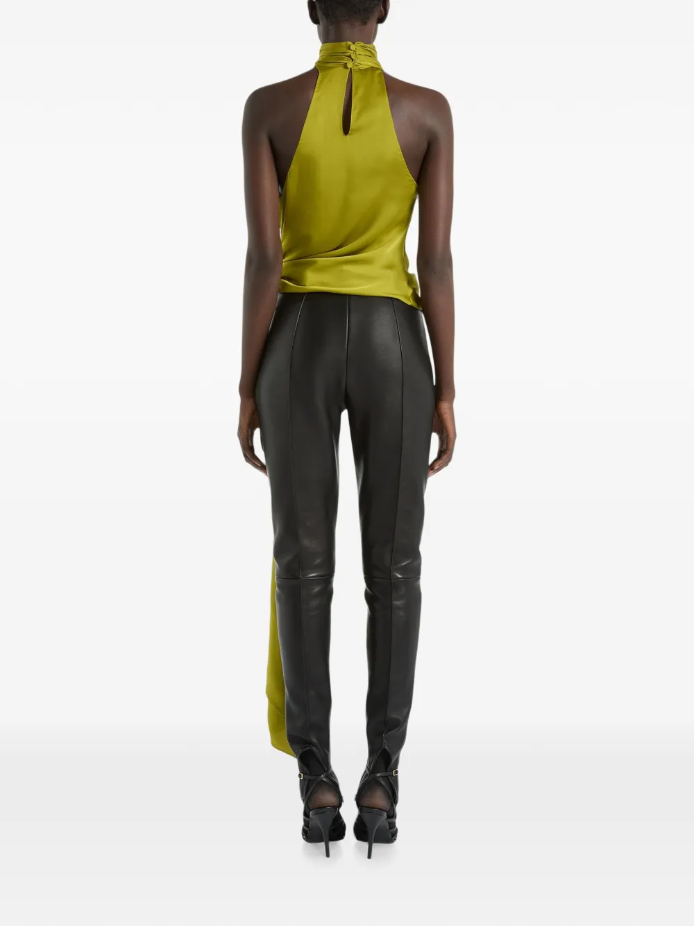 Balmain Zijden chiffon top met open rug Groen