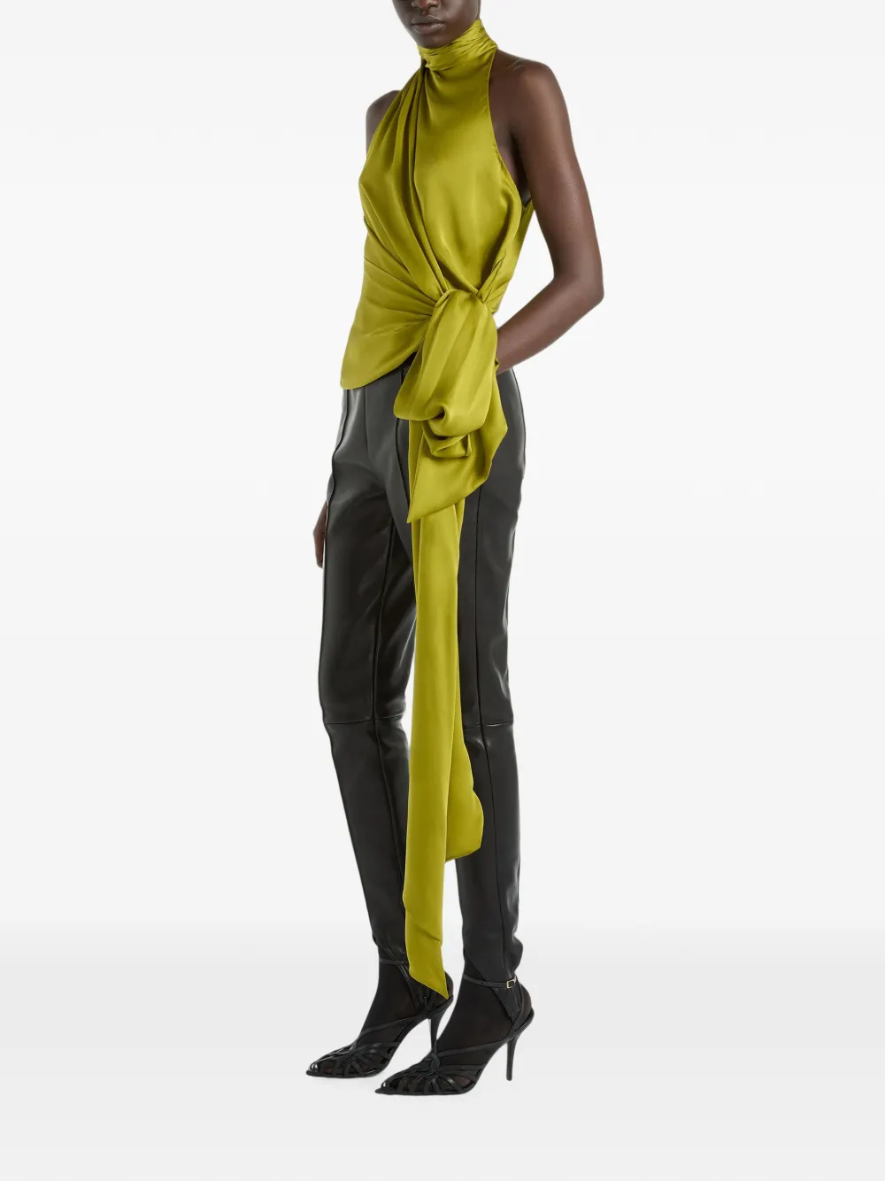 Balmain Zijden chiffon top met open rug Groen